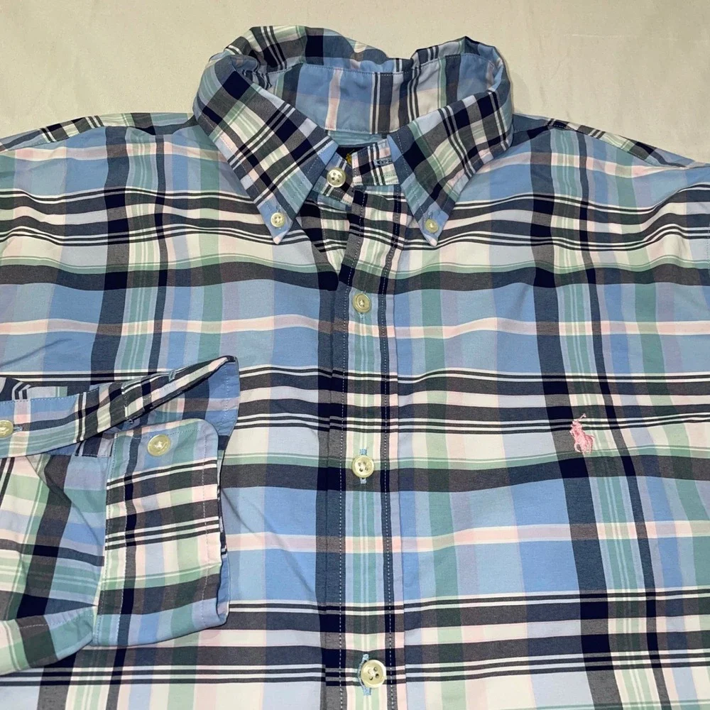 Polo Ralph Lauren Mens Large Classic Fit Performance Plaid Button Down Shirt